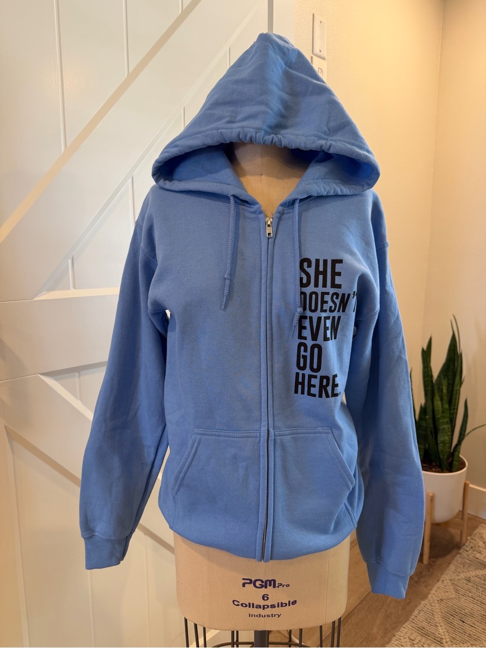 Women’s Light Blue Full-Zip Hoodie with Statement Print